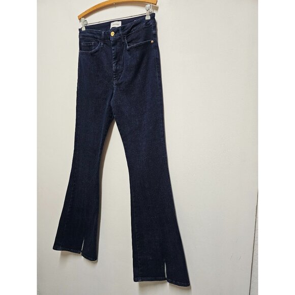 Frame Le One Flare Jean Keller Dark Wash High Rise Split Hems Size 2 - Picture 3 of 7
